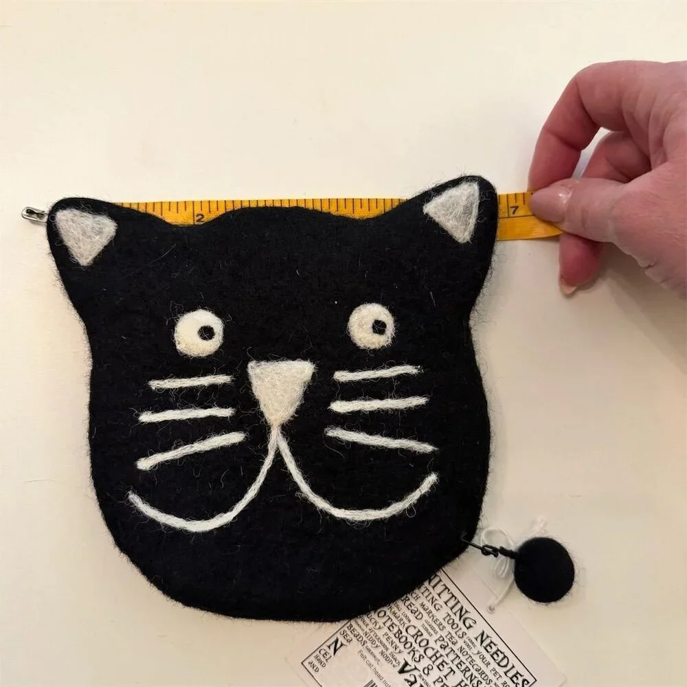 Handmade Wool Felt Black Cat Coin Purse by Wonderland Yarns